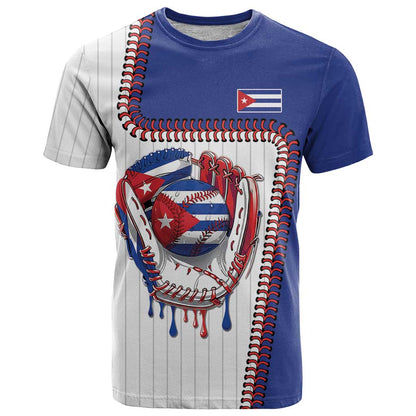 Custom Dripping Baseball Cuba T-Shirt Graphic Tee
