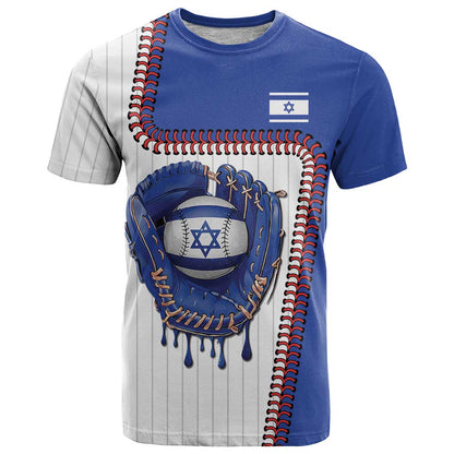 Custom Dripping Baseball Israel T-Shirt Graphic Tee