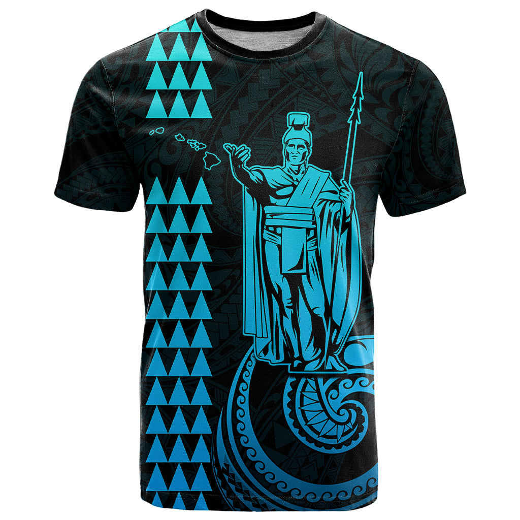 Custom Hawaii T-Shirt King Kamehameha - Aqua Graphic Tee