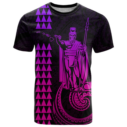 Custom Hawaii T-Shirt King Kamehameha - Pink Gradient Graphic Tee