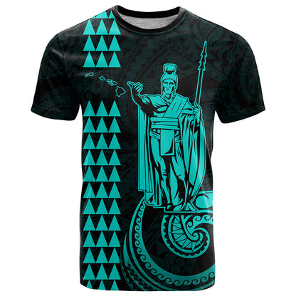 Custom Hawaii T-Shirt King Kamehameha - Turquoise Graphic Tee