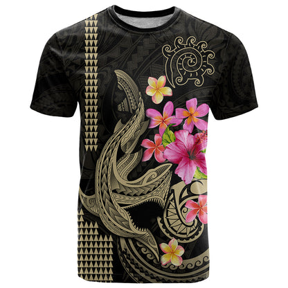 Custom Polynesian T-Shirt Hawaiian Warriors with Tribal Shark Tattoos - Nude Graphic Tee