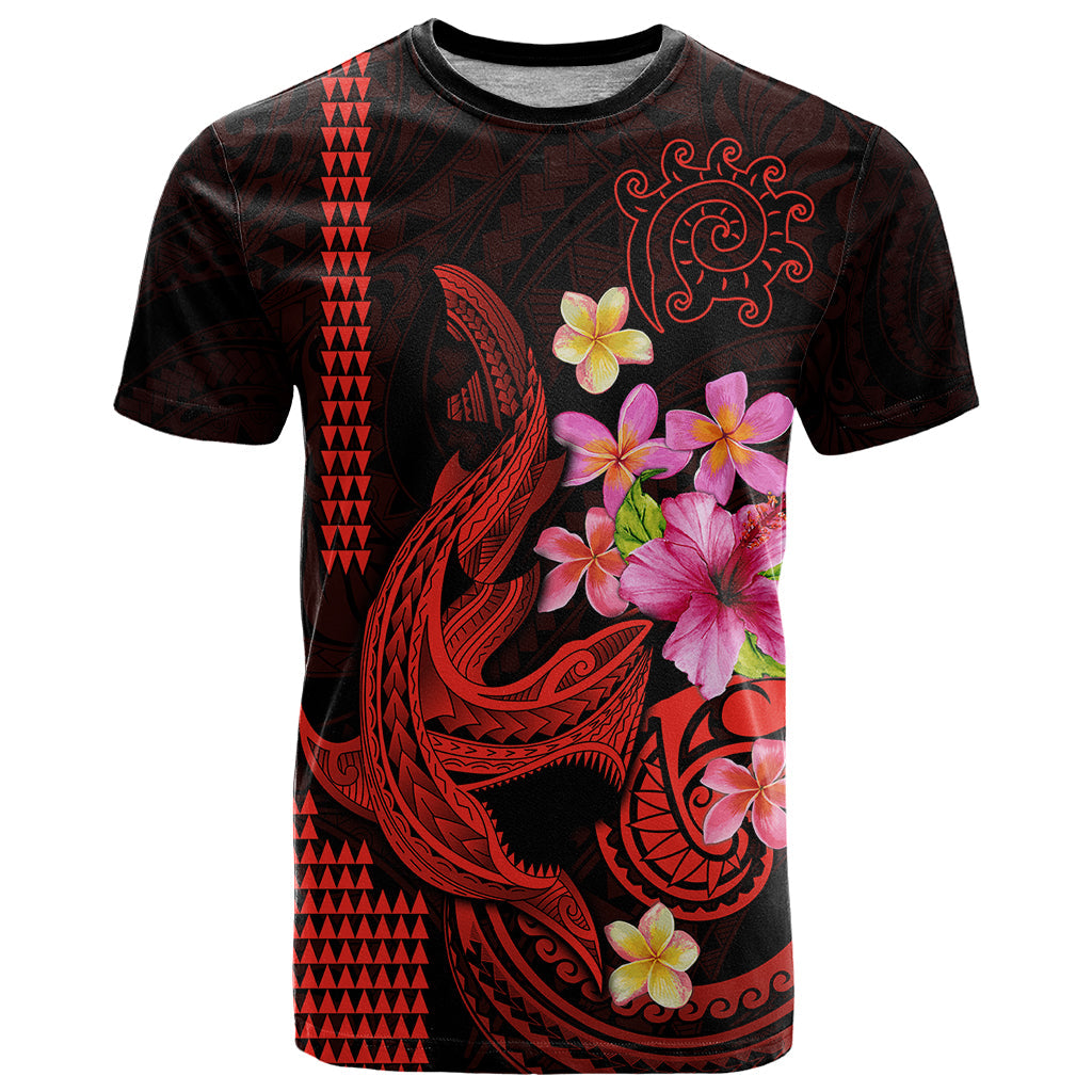 Custom Polynesian T-Shirt Hawaiian Warriors with Tribal Shark Tattoos - Red Graphic Tee