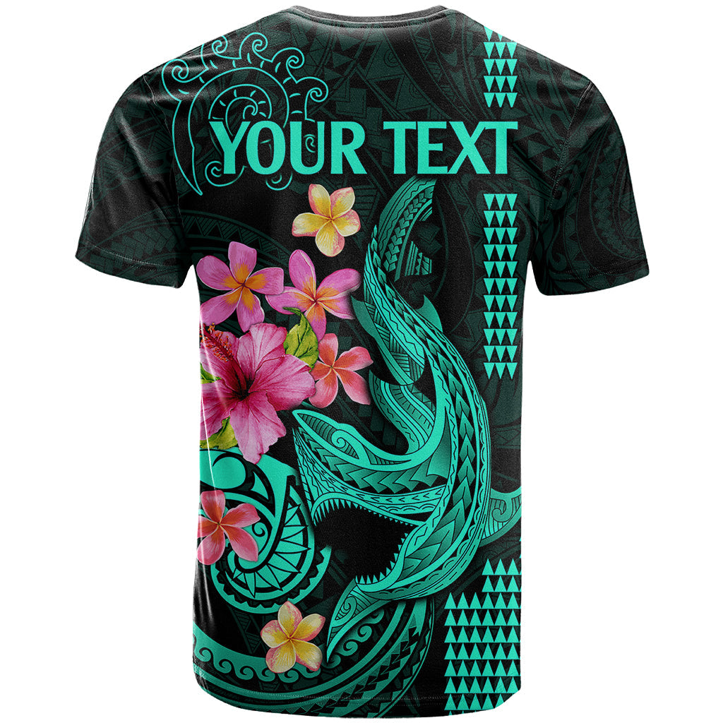 Custom Polynesian T-Shirt Hawaiian Warriors with Tribal Shark Tattoos - Turquoise Graphic Tee