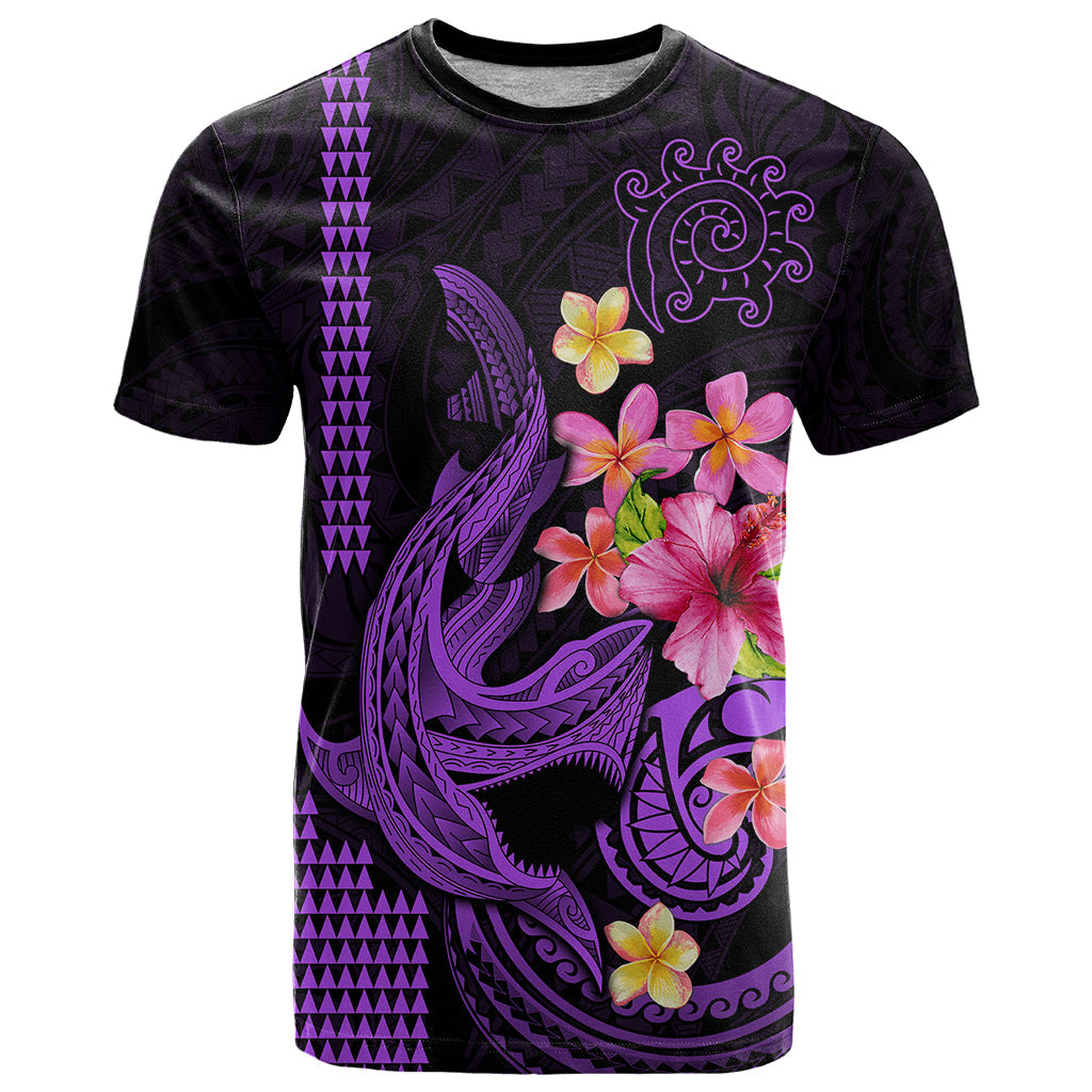 Custom Polynesian T-Shirt Hawaiian Warriors with Tribal Shark Tattoos - Purple Graphic Tee