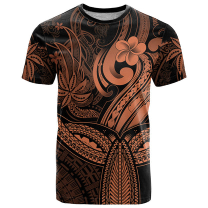 Polynesia T-Shirt Whale Tale and Polynesian Sunset Plumeria Gold Graphic Tee