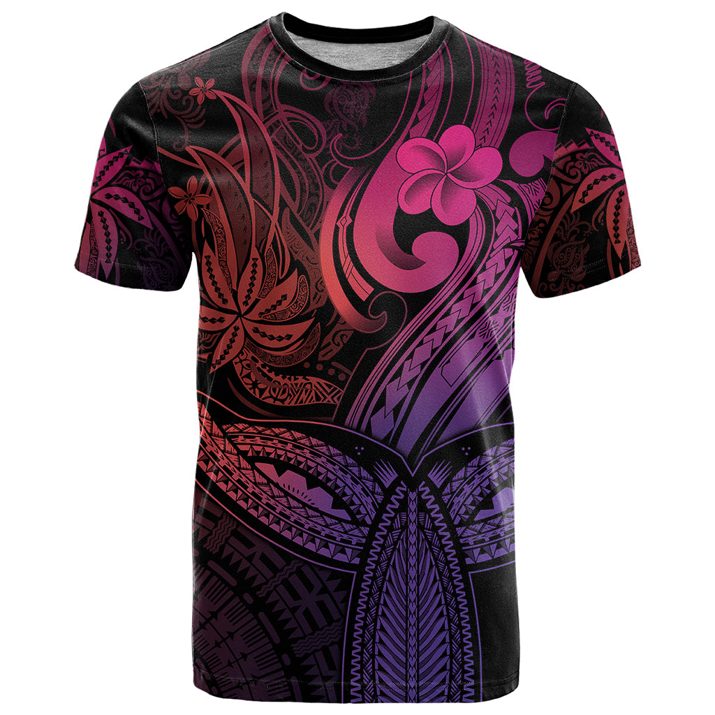 Polynesia T-Shirt Whale Tale and Polynesian Sunset Plumeria Pink Graphic Tee
