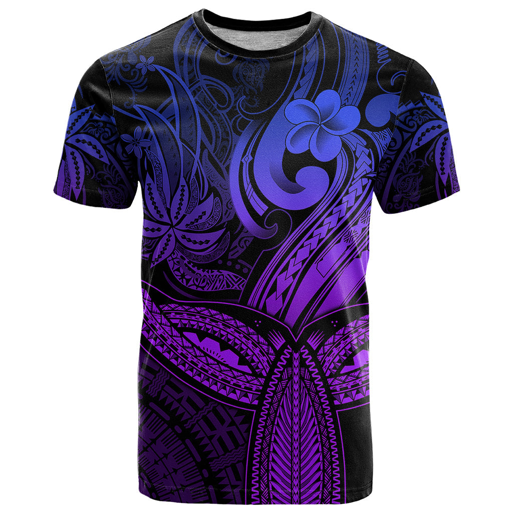 Polynesia T-Shirt Whale Tale and Polynesian Sunset Plumeria Purple Graphic Tee