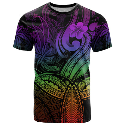 Polynesia T-Shirt Whale Tale and Polynesian Sunset Plumeria Rainbow Graphic Tee