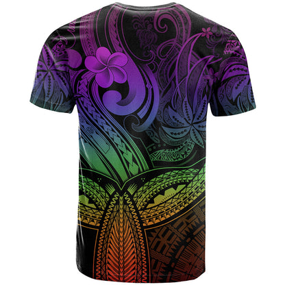Polynesia T-Shirt Whale Tale and Polynesian Sunset Plumeria Rainbow Graphic Tee