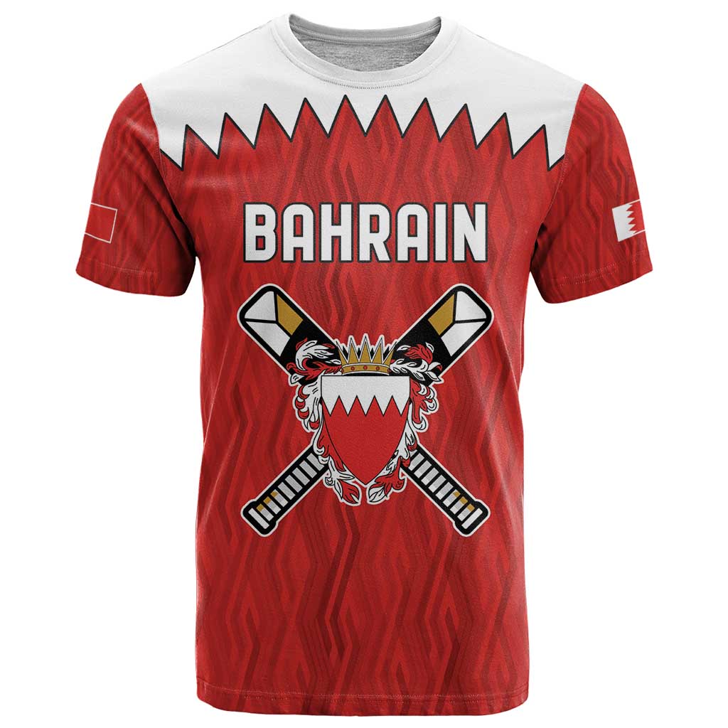 Custom Bahrain Cricket T-Shirt Coat of arms of Bahrain with Sporty Pattern Graphic Tee