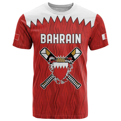 Custom Bahrain Cricket T-Shirt Coat of arms of Bahrain with Sporty Pattern Graphic Tee