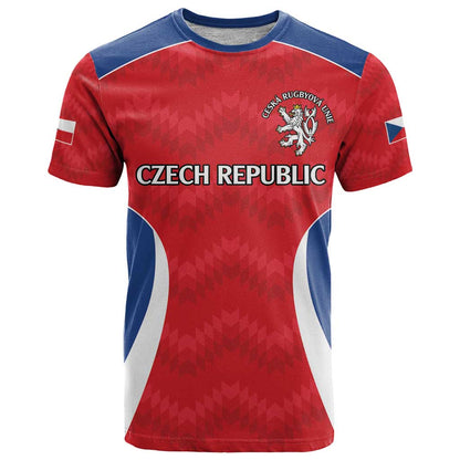 Czech Republic Rugby Custom T-Shirt Silver Double-tailed Lion Sporty Pattern Graphic Tee