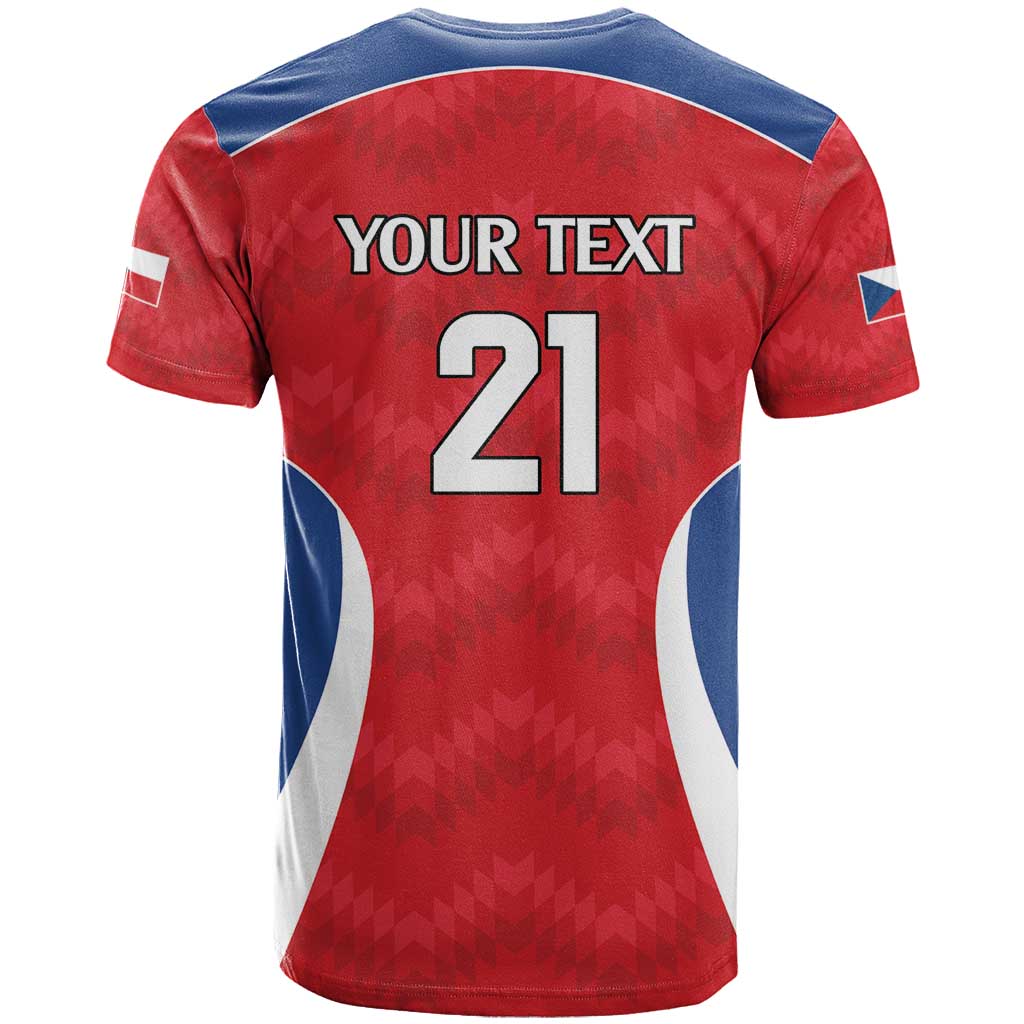 Czech Republic Rugby Custom T-Shirt Silver Double-tailed Lion Sporty Pattern Graphic Tee