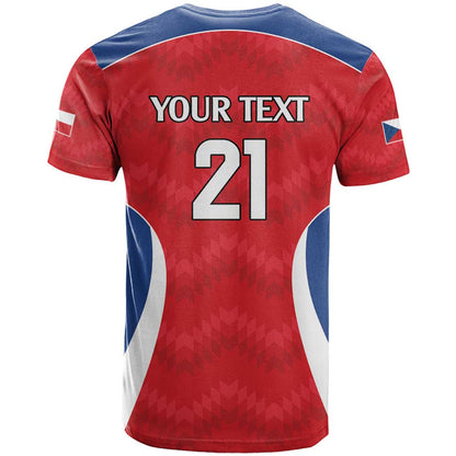 Czech Republic Rugby Custom T-Shirt Silver Double-tailed Lion Sporty Pattern Graphic Tee