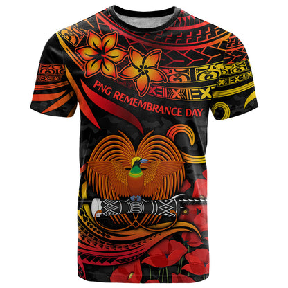PNG Remembrance Day T-Shirt Polynesian Tribal and Poppy Graphic Tee