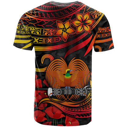 Custom PNG Remembrance Day T-Shirt Polynesian Tribal and Poppy Graphic Tee
