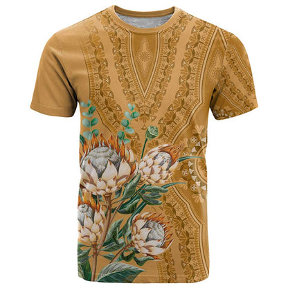Africa King Proteas Dashiki Motif T-Shirt Gold Style Graphic Tee