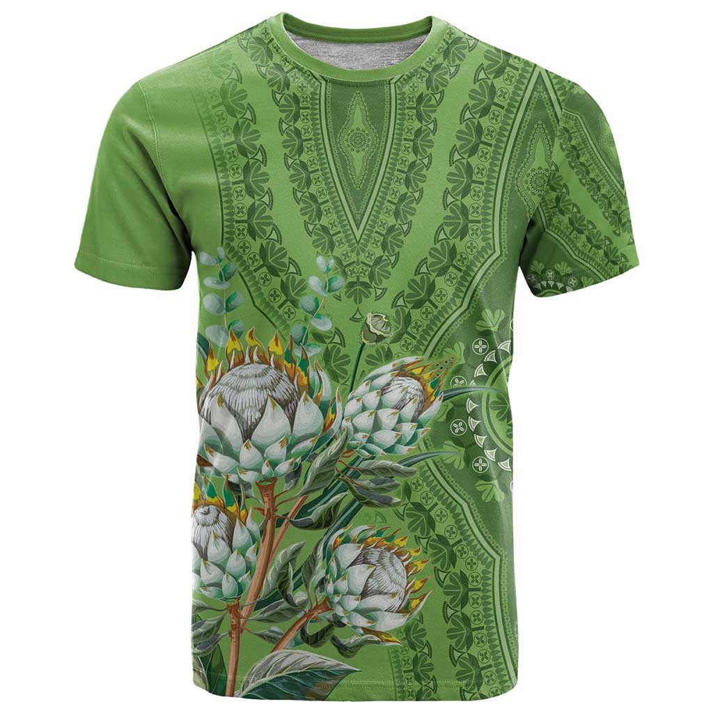 Africa King Proteas Dashiki Motif T-Shirt Green Style Graphic Tee