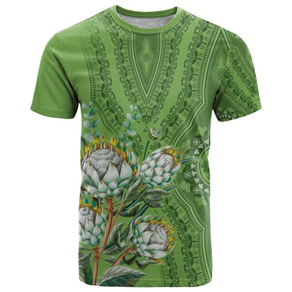 Africa King Proteas Dashiki Motif T-Shirt Green Style Graphic Tee