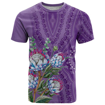 Africa King Proteas Dashiki Motif T-Shirt Violet Style Graphic Tee