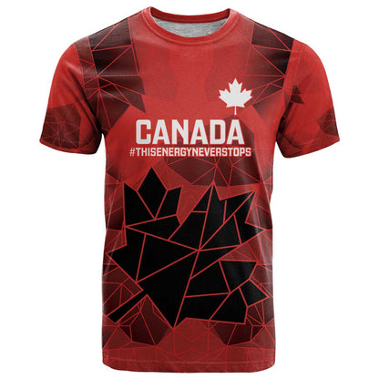 Custom Women Rugby Canada T-Shirt Maple Energy Never Stops Graphic Tee