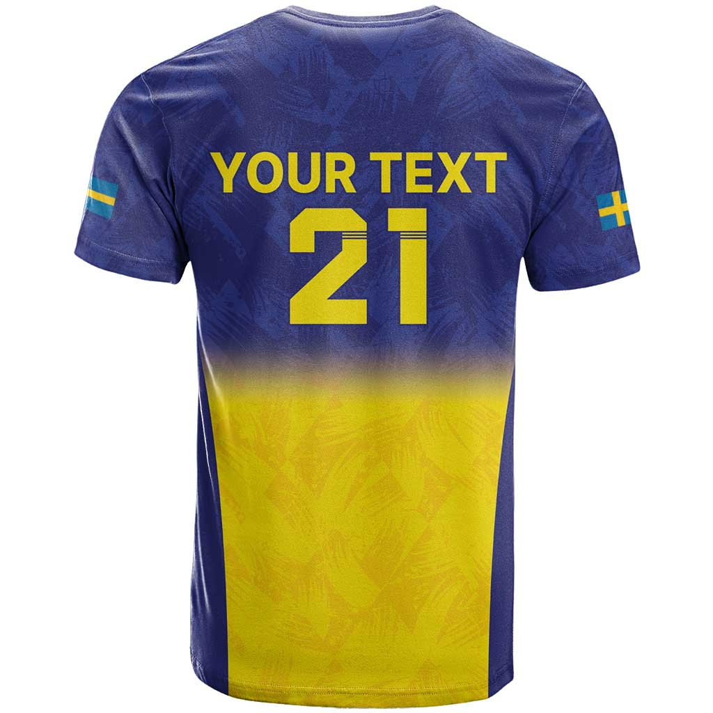 Sweden Rugby Custom T-Shirt Three Crowns of Sweden Blue Pattern Graphic Tee