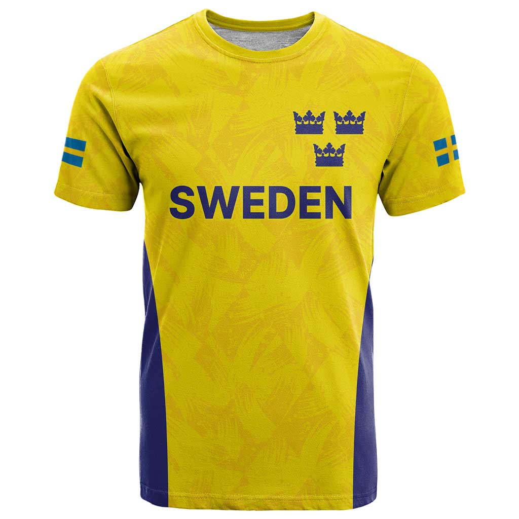 Sweden Rugby Custom T-Shirt Three Crowns of Sweden Gold Pattern Graphic Tee