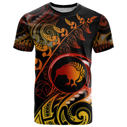 New Zealand T-Shirt Aotearoa Kiwi Bird Maori Fern Tattoo Arty Graphic Tee