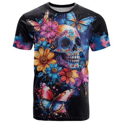 Mexican La Calaca and Butterfly T-Shirt Skull Day Of The Dead Graphic Tee
