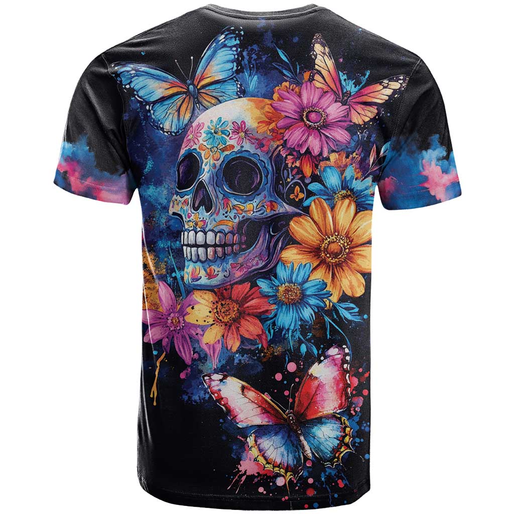 Mexican La Calaca and Butterfly T-Shirt Skull Day Of The Dead Graphic Tee