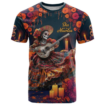 Mexican La Catrina Skeletons Dancing T-Shirt Dia de Los Muertos Verion 1 Graphic Tee