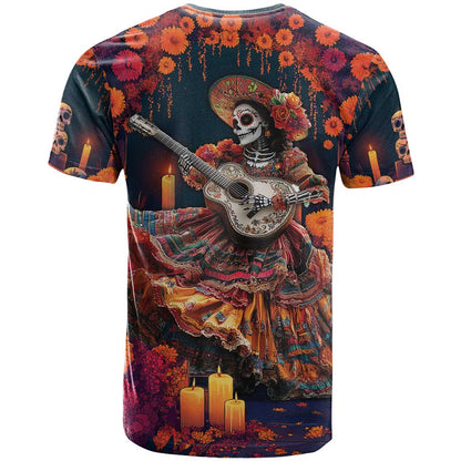Mexican La Catrina Skeletons Dancing T-Shirt Dia de Los Muertos Verion 1 Graphic Tee