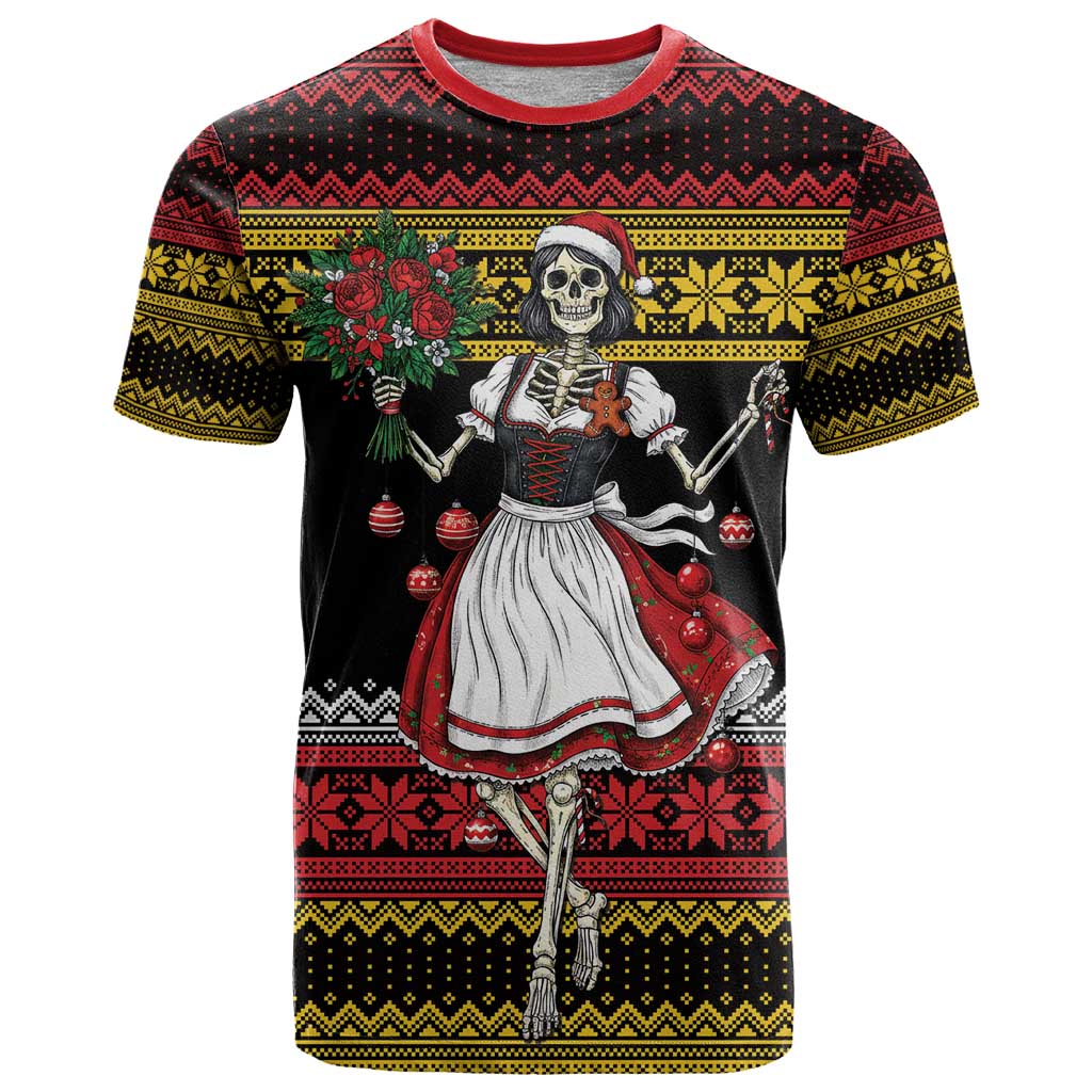 Dirndl Skeleton Dance T-Shirt Bavarian Gothic Christmas Graphic Tee