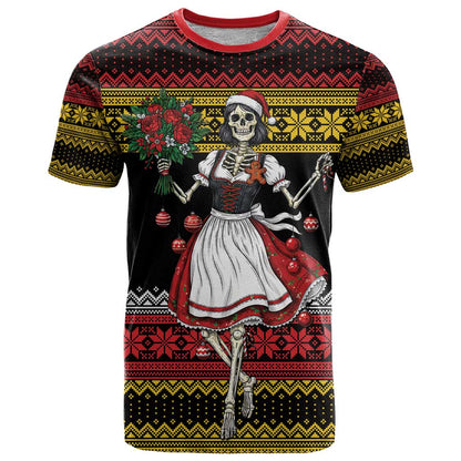 Dirndl Skeleton Dance T-Shirt Bavarian Gothic Christmas Graphic Tee
