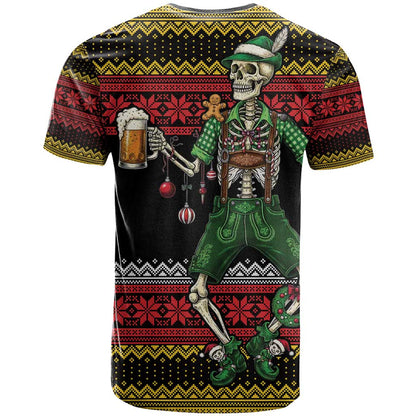 Lederhosen Skeleton Dance T-Shirt Bavarian Gothic Christmas Graphic Tee