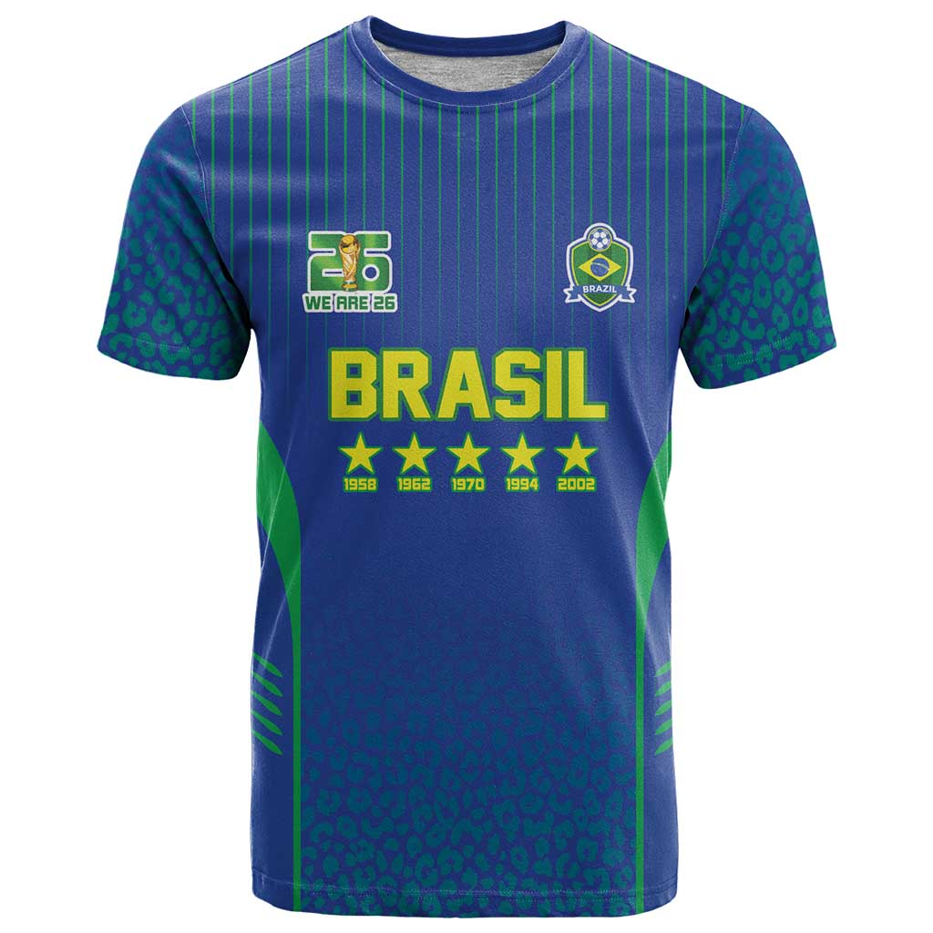 Custom Brazil World Football Legacy T-Shirt 5 Times History Champions Blue Version Graphic Tee