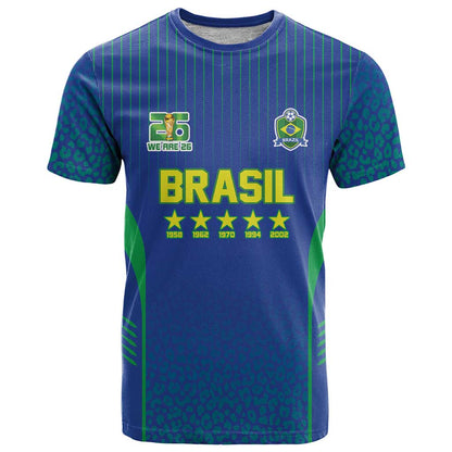 Custom Brazil World Football Legacy T-Shirt 5 Times History Champions Blue Version Graphic Tee