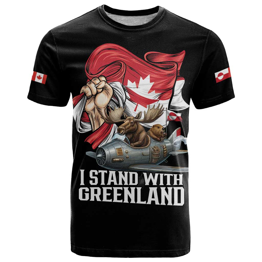 I Stand With Greenland T-Shirt Canadian Greenland Flag Graphic Tee