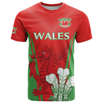Custom Wales Rugby T-Shirt With Prince of Waless Feathers Go Cymru Graphic Tee