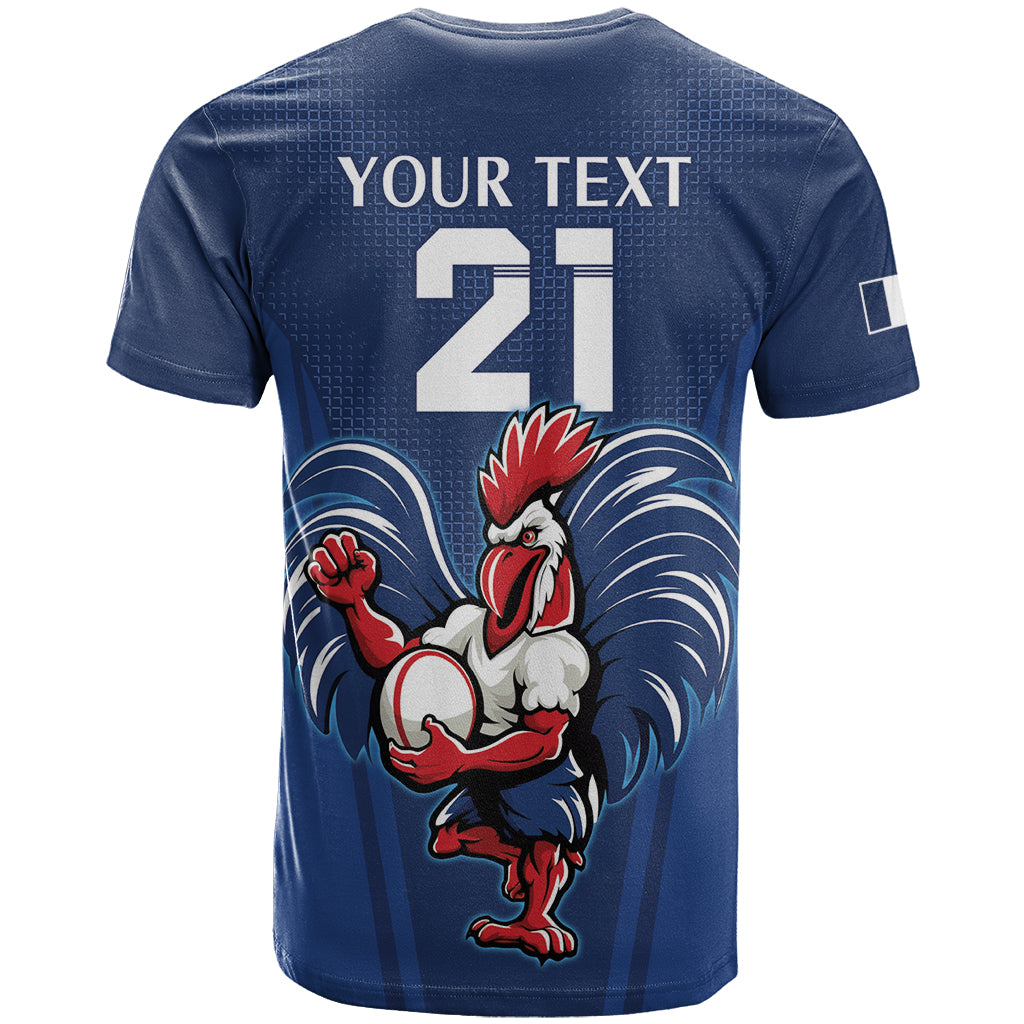 Custom France Rugby T-Shirt Le XV de France Gallic Rooster Graphic Tee