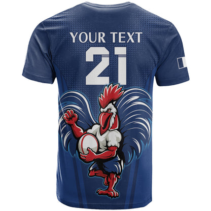 Custom France Rugby T-Shirt Le XV de France Gallic Rooster Graphic Tee