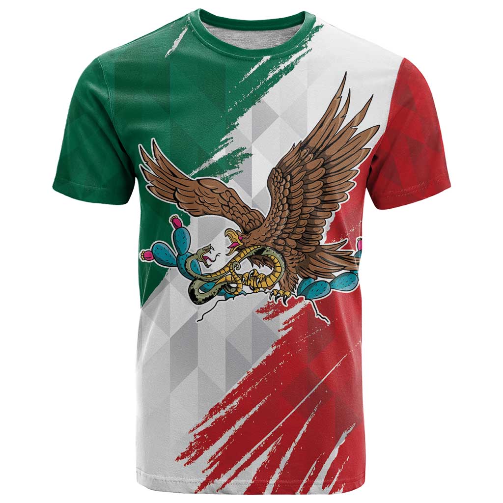 Eagle Devouring Snake Mexican Emblem Personalized T-Shirt Grunge Flag Style Graphic Tee
