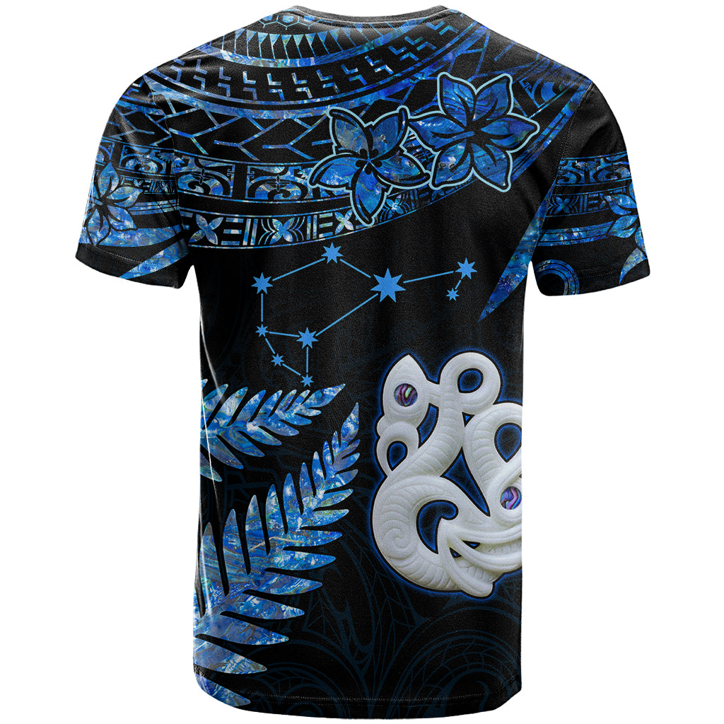 Matariki New Zealand T-Shirt Maori Manaia with Paua Shell - Blue Graphic Tee