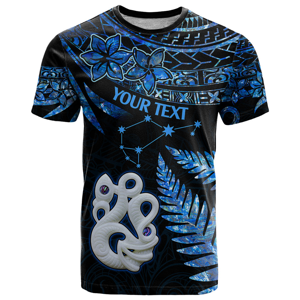 Custom Matariki New Zealand T-Shirt Maori Manaia with Paua Shell - Blue Graphic Tee