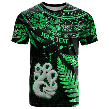 Custom Maori T-Shirt Matariki Stars Manaia with Paua Shell - Green Graphic Tee