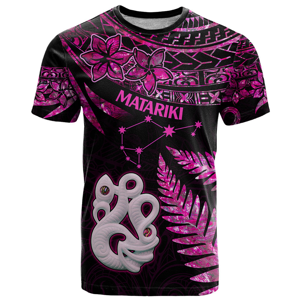 New Zealand T-Shirt Matariki NZ Manaia with Paua Shell - Pink Graphic Tee