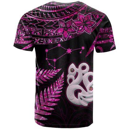 Custom New Zealand T-Shirt Matariki NZ Manaia with Paua Shell - Pink Graphic Tee