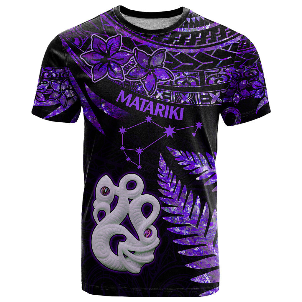 New Zealand T-Shirt Matariki NZ Manaia with Paua Shell - Purple Graphic Tee