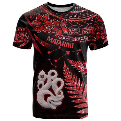 Matariki T-Shirt NZ New Year Manaia with Paua Shell - Red Graphic Tee